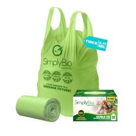 Simply Bio 13 Gallon Compostable Trash Bags Liners with Handle-Tie, Thick 0.87 Mil, 49.21 Liter, 30 Bags, Tall Kitchen Food Scrap Waste Bag, ASTM D6400, US BPI and OK Compost Home Certified