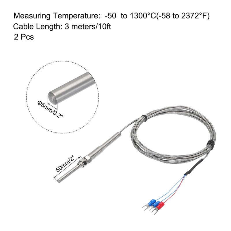 MECCANIXITY 2pcs PT100 RTD Thermocouple Stainless Steel M8 Temperature Sensor