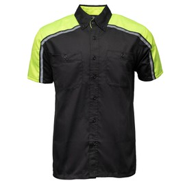 Milwaukee Motorcycle Clothing Co. MDM11604 Men's Black and Neon-Green Button Up Mechanic Shirt w/Reflective Stripe - 5X-Large