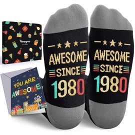 HAPPYPOP 1980 Birthday Gift Ideas for Men Women - Socks for 45 Year Old Middle Aged Man Woman, Best Gifts for 45 Year Olds, 45th Birthday Gifts for Him Her