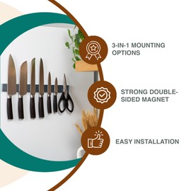 Gunmetal Magnetic Knife Holder for Wall No Drill, 16’’ Stainless Steel Magnetic Knife Holder for Fridge, Knife Magnetic Strip, Magnetic Kitchen Utensil Holder and Magnetic Tool Holder Strip