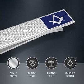 The Masonic Collection - Freemasons Blue Tieslide With Silver Plating - Diamond Cut Pattern - Comes in Beautiful Velvet pouch - A Perfect Masonic Gift for Men