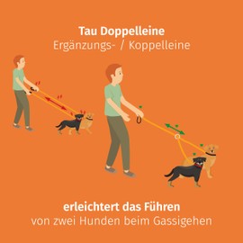 Floxik Tau Double Lead for 2 Dogs Grey/Orange - Reflective, Stretchy and Tangle-Free - Double Dog Lead for Coupling - Perfect for Small to Medium Dogs