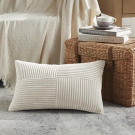 FDTERN 1 Piece Beige Cushion Cover, 40 x 60 cm, Soft Corduroy Cushion Cover, Decorative Cushion Cover, Sofa Cushion, Decorative Cushion, Boho Decoration for Sofa, Bedroom, Living Room, Balcony (without Cushion Filling)