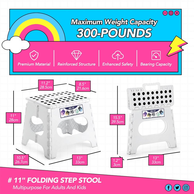 Delxo Folding Step Stool,11 Inch Non-Slip Foldable Step Stools for