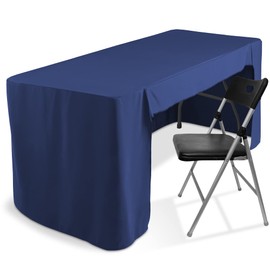 Lann's Linens Premium 6' Trade Show Table Cover - Open Back Fitted Tablecloth - Navy Blue