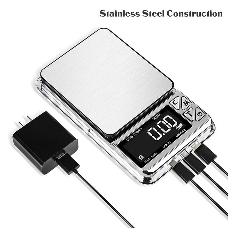 Home Digital Kitchen Scale 200g/0.01g‑1500g/0.1 High Accuracy USB Rechargeable Stainless