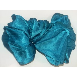 Hair n Now VTG 80s Big Satin Teal Blue Green Ribbon Scarf Bow Barrette Hair Clip Silky