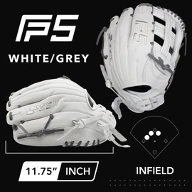 SSK FP5 Fastpitch Softball Glove – Infield - Outfield - Pitcher – 11.5”-11.75”-12”-12.25”-12.5”-12.75”-13”– Right & Left Hand Throw (White/Grey - H Web, 11.75" - Right Hand Throw)