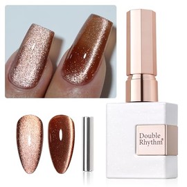 Double Rhythm Jelly Glass Cat Eye Gel Polish with Magnet 15ML Holographic Glitter Shimmer Translucent Sheer Color Magnetic Nail Polish Salon DIY at Home (Brown-MC1048)