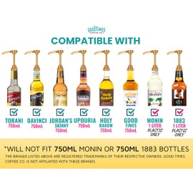 Gold Coffee Syrup Pump for 750 ml Bottles (Pack of 4) Fits Upouria, Torani, Davinci, Jordans Skinny Syrups, and (Monin 1 Liter Plastic Bottles Only)