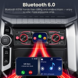 Single DIN Car Stereo with Touchscreen, Bluetooth Audio, Car Radio Receiver, Dual MP3/USB/SD/AUX Input, Fast Charging, Hands-Free Calling, Remote Control