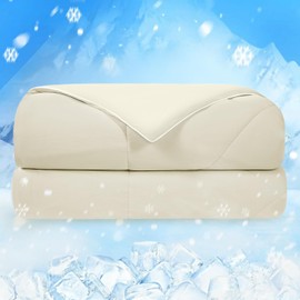 kisswish Queen Cooling Comforter for Hot Sleepers & Night Sweats, Q-Max 0.4+ Soft Breathable Lightweight Summer Blanket with Moisture-Wicking Fabric, Ultra-Silky Smooth, Beige, 90 x 90 Inches