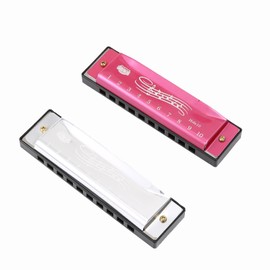 Harmonica, Harmonicas for Adults and Kids,Compact Size 10.4 * 2.8 * 2.1cm, Metal and Plastic Construction, 10 Holes 20 Tones, Pink and Silver, Performing, and Gifting