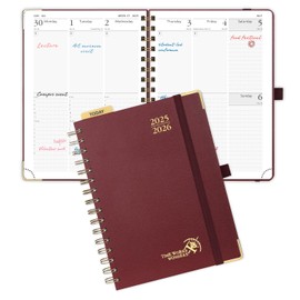 POPRUN Academic Planner 2025-2026 (July 2025-June 2026), Daily Weekly and Monthly Appointment Book (Wirebound Hard Cover - 6.25'' x 8.5'') with Hourly Time Slots, Tabs, 100 GSM - Burgundy