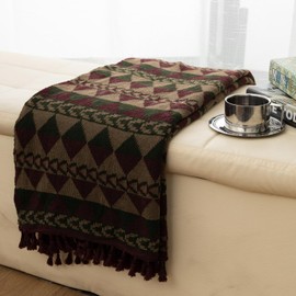 Gealaek Boho Throw Blanket Lightweight Soft Cozy Decorative Blankets for Sofa Bed Farmhouse Throw Blanket Aztec Blanket with Tassel Khaki Olive Wine Checkered 50" x 60"