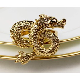 Fennco Styles Antique Dragon Metal Napkin Rings, Set of 4 - Gold Napkin Holders for Home Decor, Dining Table, Banquets, Family Gathering and Special Occasions