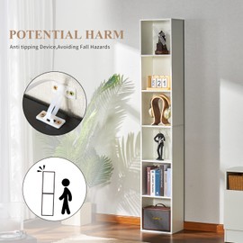 oneinmil 71.5" Tall Narrow Bookshelf Set of 2, 6-Tier Cube Display Rack, Modern Corner Bookshelf with Storage Space, CD Storage Cabinet for Home Office (White 2 Pack, 6-Tier)