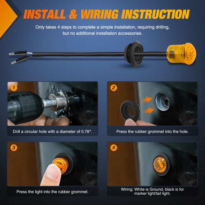 Nilight 3/4Inch Round Marker Light 10PCS Amber LED Clearance Light