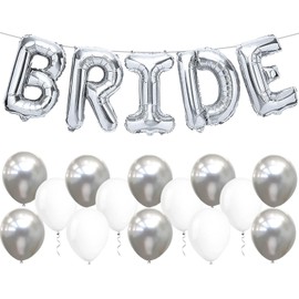 5Pcs Silver Aluminium Bride To Be Balloons Letters, with 9Pcs Balloons, Silver Latex Balloons Balloons Wedding Balloons Letter Balloons for Wedding Party Supplies Engagement Party Decoration - 32 Inch