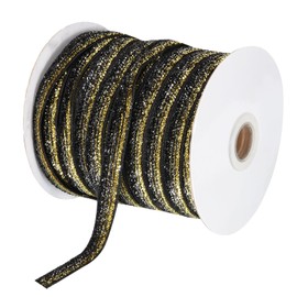 MECCANIXITY Metallic Glitter Velvet Ribbon 3/8 Inch x 50 Yard Single Face Sparkle Ribbon for Christmas DIY Crafts Gift Wrapping Bow Decoration Black Gold