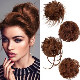 Qunlinta 4 PCS Messy Hair Bun Hairpiece Tousled Updo for Women Hair Extension Claw Ponytail Scrunchies with Elastic Rubber Band Long Updo Messy Hairpiece Hair Accessories for Women