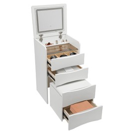 Giciashop 3 in 1 Vanity with Flip Top Mirror 3 Colors LED Light & Hidden Chair, 18.9" x 15.75" Compact Makeup Vanity w/3 Drawers for Homes, Apartments (White)