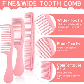 START MAKERS START MAKERS 5Pcs Hair Combs for Women, Comb Set for Hair Styling and Detangling - Wide, Fine, Parting Rat Tail, Hairdressing, Double-Wide Combs for Wet Wavy Curly Thick Hair, Women and Men(Pink)