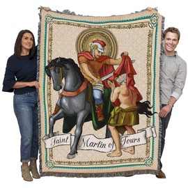 Pure Country Weavers Saint Martin of Tours Blanket - Patron of Social Justice & Racial Harmony - Religious Gift Tapestry Throw Woven from Cotton - Made in The USA (72x54)