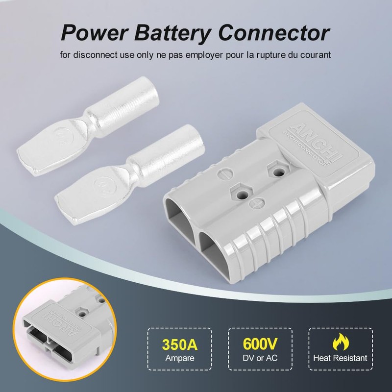 350A Forklift Battery Connector 2/0 AWG Gray 350A 600V Plug,