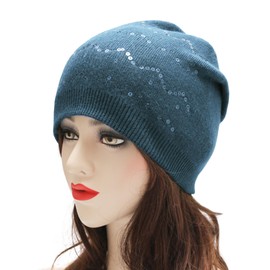 ZLYC - Gorro de punto holgado para mujer, suave y elástico para invierno, Lentejuelas onduladas Azul Hazy, Talla única