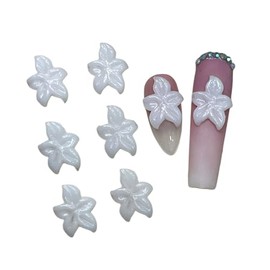 Set 8Pcs Gel 3D Flowers Nails Charms Handmade by Gel, Design For Medium & Long Nail 3D Flower For Nail Art Floral Salon Decor For Women Girls (White Orchid-Medium 8PCs)