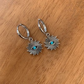 Frauen Platin Plattiert Ethnischen Sonne Ohrringe mit Türkis Stein - Altsilber Sonne Geformt Reifen und Anhänger - Schützenden Amulett - Perfekt zum Verschenken