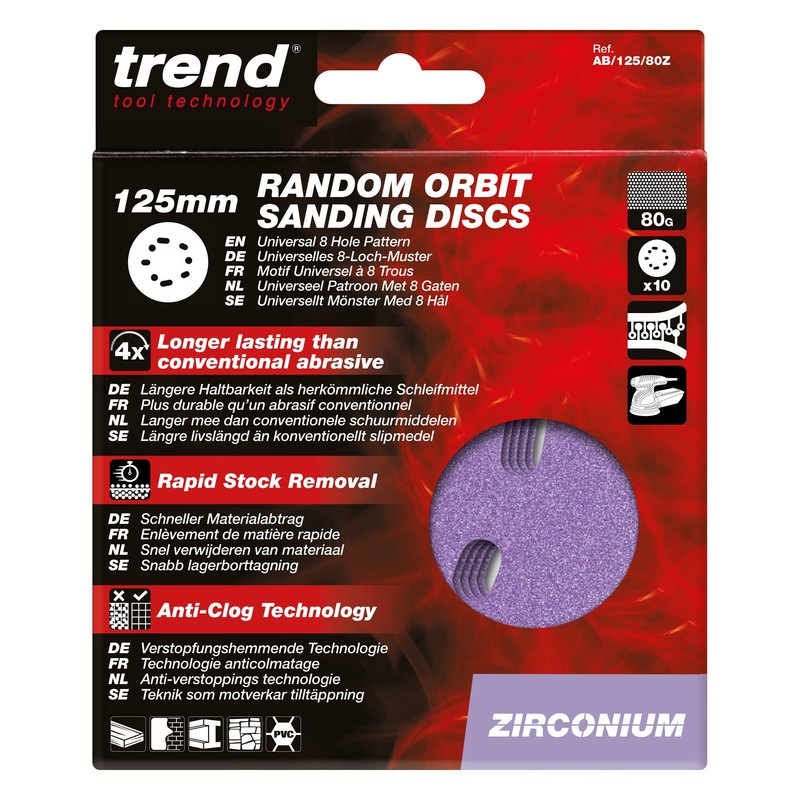 Trend Zirconium 125mm Random Orbit 80 Grit Abrasive Sanding Discs,