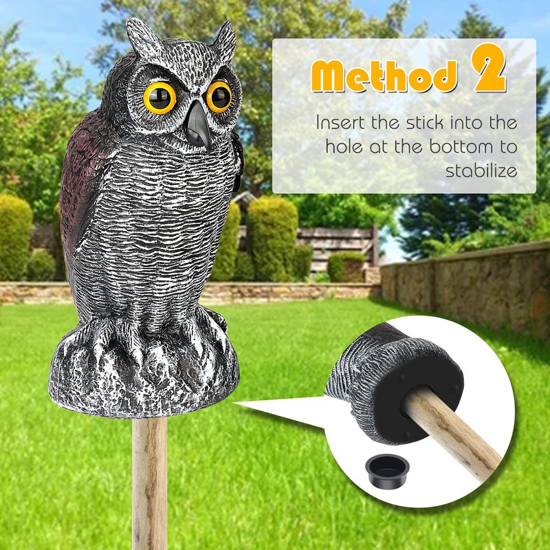 3-Pack Owl Decoys for Bird Deterrent - Weatherproof Bird Repellent