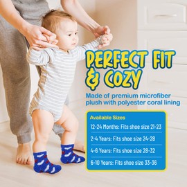 Debra Weitzner 6 Pairs Warm Fuzzy Socks for Kids with Grippers - Non Skid Slipper Socks for Toddlers - Hearts 12-24 Months