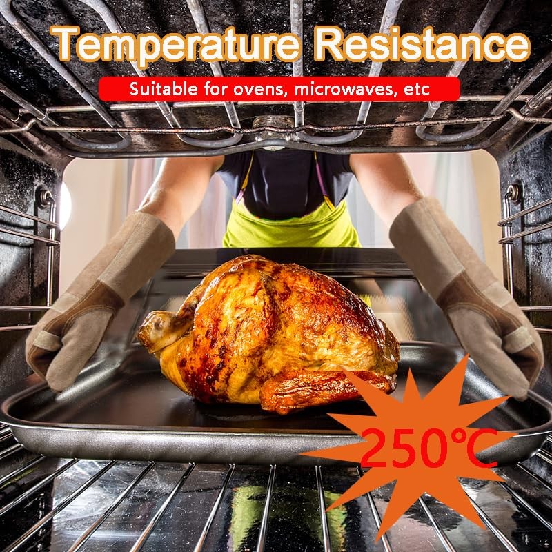 AOUCHI Cowhide BBQ Welding Gloves, Long Sleeve Fireproof and Heat