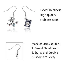 FUSTMW Airplane Gifts Passport Earrings Flight Attendant Jewelry Pilot Gifts Plane Travel Gifts Aviation Gifts for Pilots (Airplane Passport Earring)