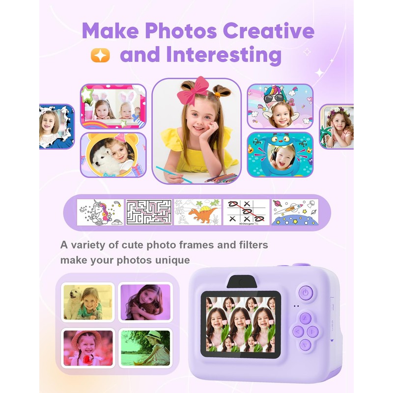 Manttely Kids Camera Instant Print, Christmas Birthday Gifts for Girls