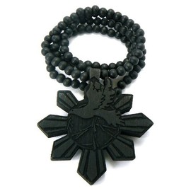 NYFASHION101 Peace Dove Bird Wood Pendant 36" Wooden Bead Chain Necklace, Black