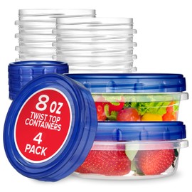 Stock Your Home 8oz Plastic Containers with Twist Top Lids (4 Pack), 1 Cup Small Freezer Containers for Leftover Food, Airtight Reusable Soup Containers with Lids, Microwave and Dishwasher Safe