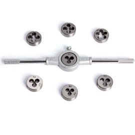 KIMLONTON 8-Piece Set Threading Die Handle Round Dies M3 M4 M5 M6 M8 M10 M12 Alloy Steel Thread Repair Cutting Tools with Storage Case
