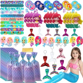 Dream HorseX Pack of 72 Mermaid Party Bags, Mermaid Birthday Decoration, Mermaid Party Set, Rings, Key Chains, Children's Stamps Bracelets, Mermaid Party Bags