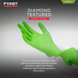 First Glove Heavy Duty Diamond Textured 8 Mil Thick Green Nitrile Gloves - Industrial Nitrile Gloves - Latex-Free 100 ct Small