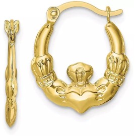 Unbranded 16mm 10k Yellow Gold Claddagh Hollow Hoop Earrings 10ER259