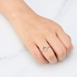 Philip Jones Rose Gold Plated Clover Ring Created with Zircondia® Crystals