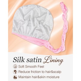 Ababalaya Satin Lined Turban Silk Bonnet for Sleeping Hair Bonnet Sleep Cap Stretch Double Braided Beanie Hat Stay On Headwear Natural Nurse Cap for Women, Pink, 1 PCS