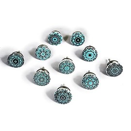 Set of 20 Black Flower Mosaic Ceramic Knobs Handpainted Handcrafted Cupboard Drawer Dresser Hanger Classic 38mm Diameter Knobs