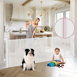 Reinforced 72" Wide Retractable Baby Gate with Rods Prevent Sagging, Retractable Dog Gate Mesh Baby Gate for Doorway, Large Baby Gate Retractable Gates for Dogs, Extra Wide Dog Gates for Stair, White