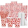 AnyDesign 50 Sets Strawberry Paper Cups with Paper Straws Plastic